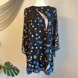 NWT Alice + Olivia Eleonora Floral Bird Minidress Silk Embroidered Sz S